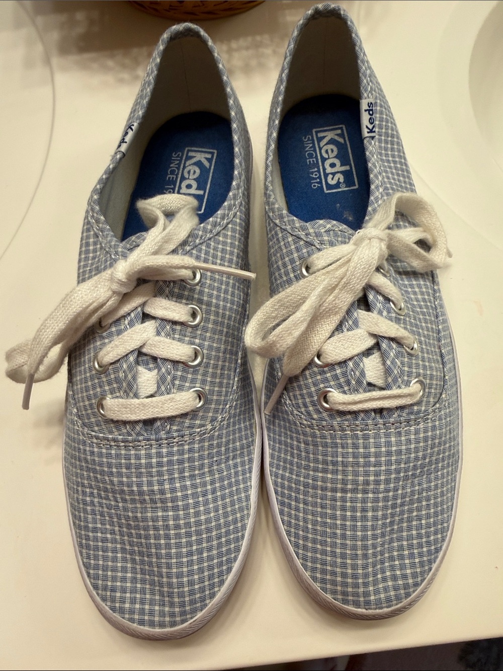 Keds Light Blue Gingham Canvas Sneakers